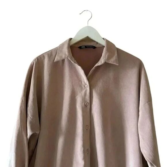 Zara Oversized Corduroy Button Down Shirt Blush Pink, SZ M# 1822 - Picture 7 of 15